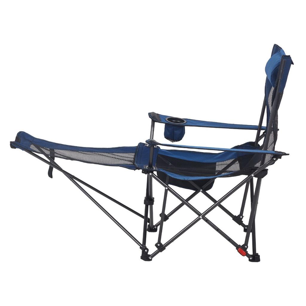 Reclining Camping Chair, 4 Adjustable Positions, Portable Folding Lounger for Adults, Mesh Beach Chair with Headrest & Foot Rest, Supports 220 Lbs,