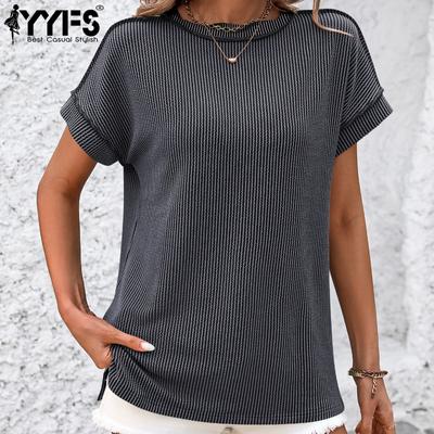 Γυναικεία μόδα casual καλοκαιρινή άνοιξη μονόχρωμη στάμπα με κοντό μανίκι μπλούζες και πουκάμισα με λαιμόκοψη