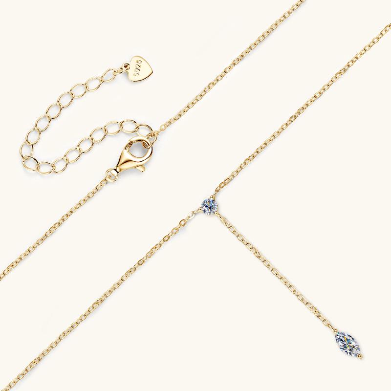 European & American Style Marquise Cut Moissanite Necklace: Women's Niche Design 925 Sterling Silver Clavicle Chain Choker