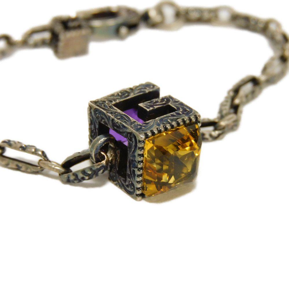 Used 9539 G Cube Crystal 550888 J7863 8192 7986 17 Square G Chain with Smoked Rhinestones, Excellent Condition