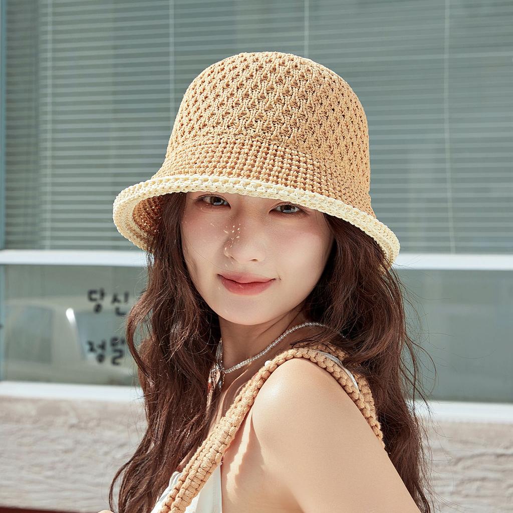 Summer Hollow Sun Hat Korean Version Fashion Bow Lace Bucket Hat New Fisherman Sunscreen Outdoor Beach Sun Hat Travel Panama Cap