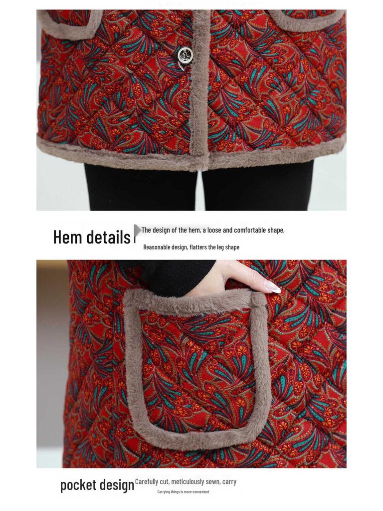 Women's Plus Size Chinese Style Cotton Vest – Winter Velvet Coat for Elderly