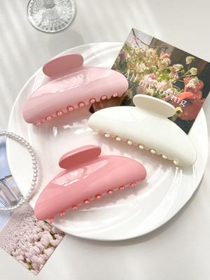 French Solid Color Hair Claw Clamps Pink Hair Barrettes Large Non Slip Shark Clip Elegant Hair Accessories for Women Girls