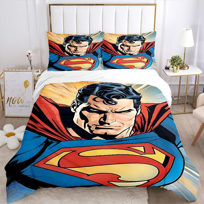 3pcs Superman Cover Set, Bedding Set, Soft Comfortable Duvet Cover, For Bedroom, Guest Room (1*Duvet Cover + 2*Pillowcases, Without Core) yy