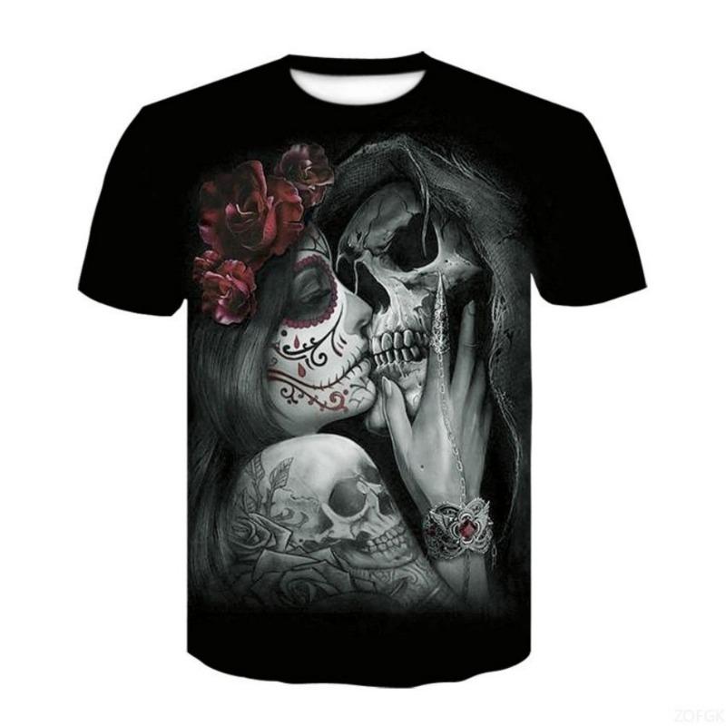 2026 new men's horror skull Halloween print breathable and comfortable round neck T-shirt outdoor party casual top