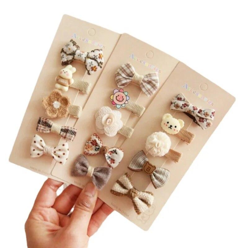 5Pcs Baby Hair Pins for Girls Gift Korean Bear Bunny Kids Hair Accessory Bows Flower Princess Children Girl Hairclip
