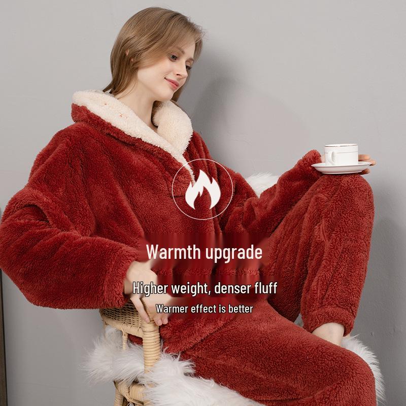European-Size Christmas Pajamas: Plus Size Shu Cotton Fleece Long Sleeve Homewear Set