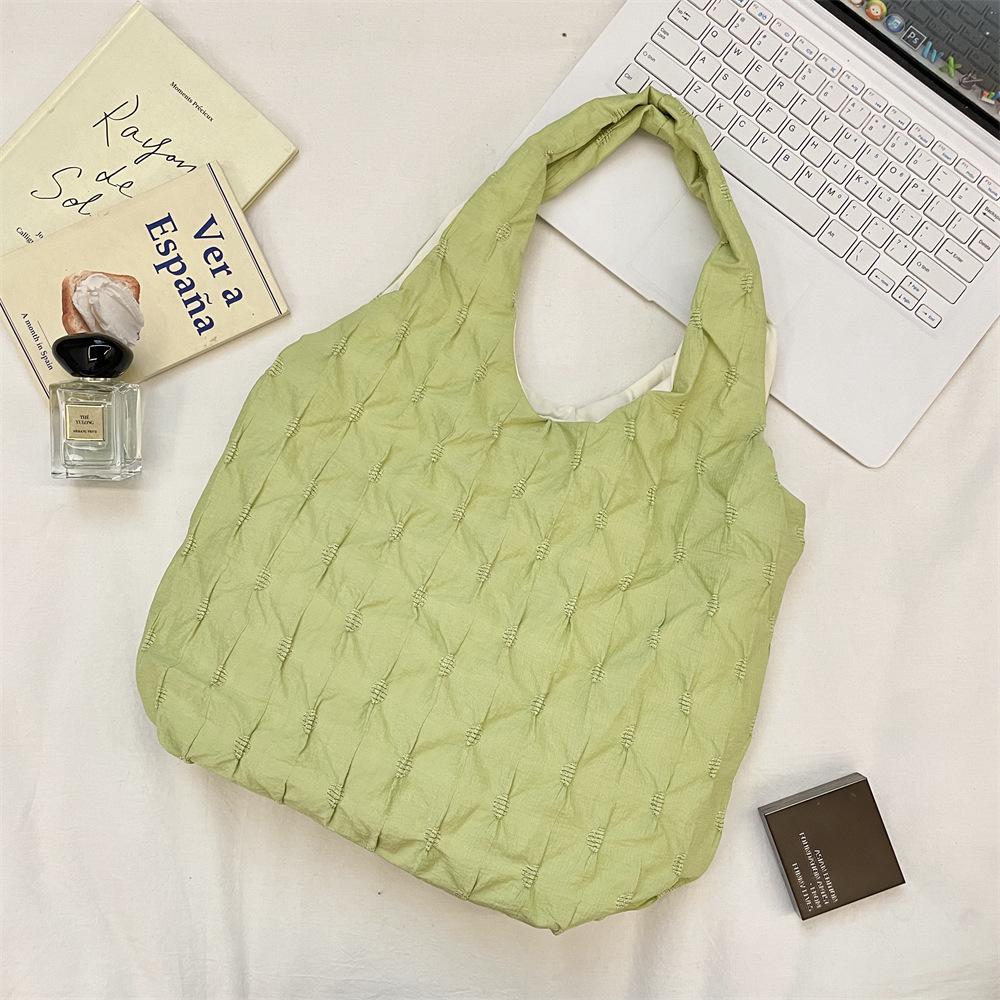 Borsa a Tote a Spalla Unica Plaid Pieghettato - Borsa a Mano di Grande Capacità Stile Coreano per Donne