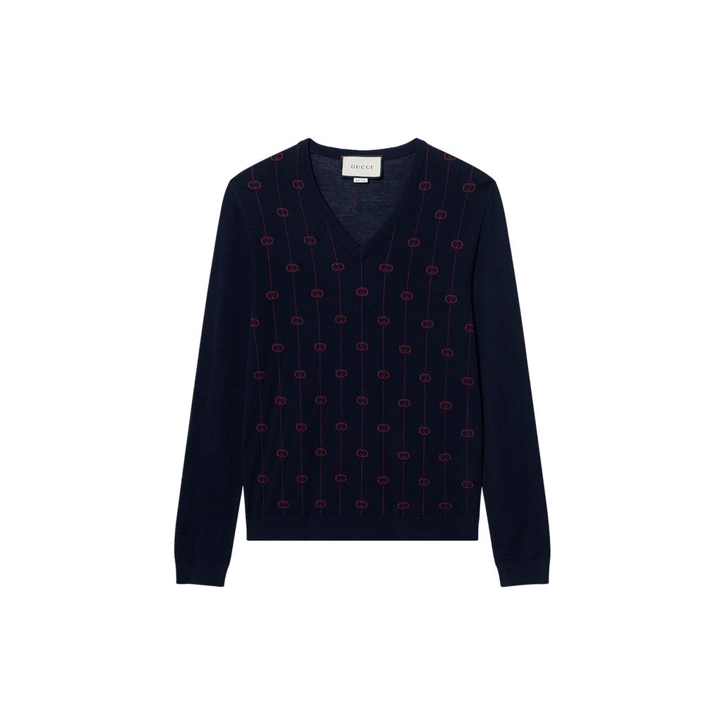Gucci Sweaters Men's Blue V Neck Moderate Other 576902-XKAUM-4542