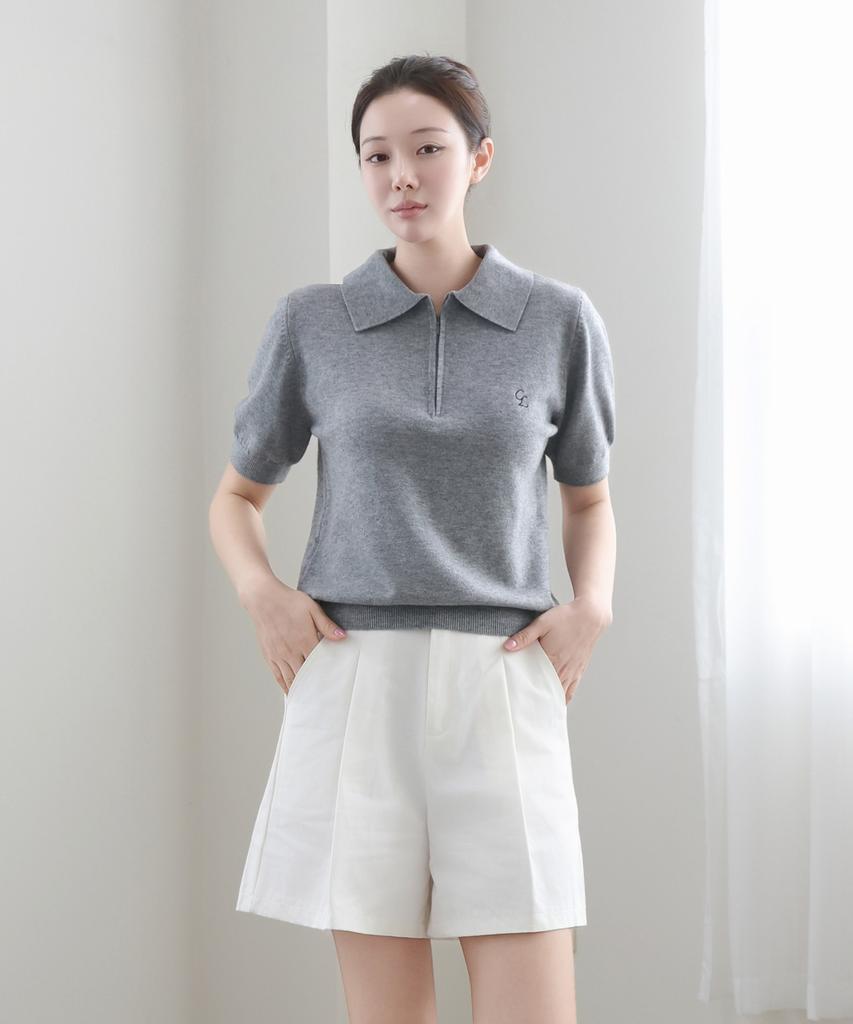 Keulleiseu Zip-Up Short Sleeve Knit_Black