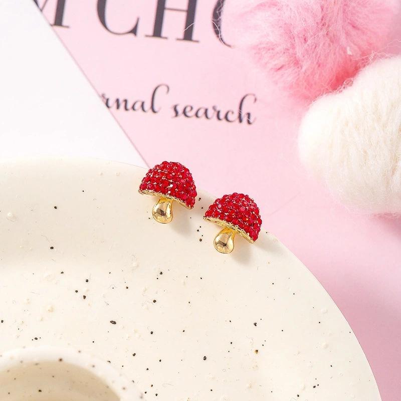

New S925 Silver Needle Cherry Mushroom Strawberry Apple Flower Red Stud Earrings Fashion Personality Earrings