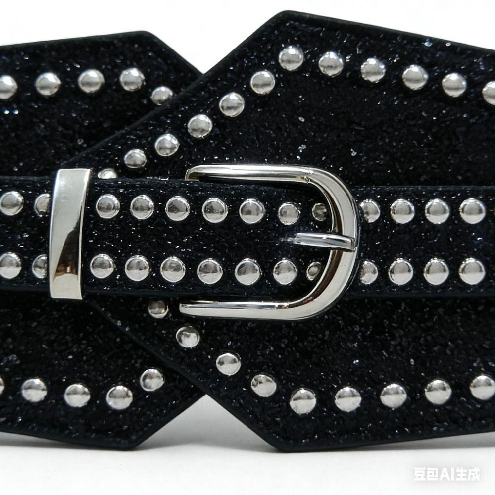 Bling Bling Funkelnder Strass-Taillengürtel Glitzer Luxusmarken-Design Breiter Gürtel Vielseitig Metallnieten Dekorative Taillengürtel