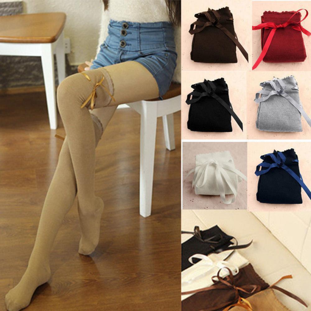 

Женские вязаные носки до бедра с лентой и бантом