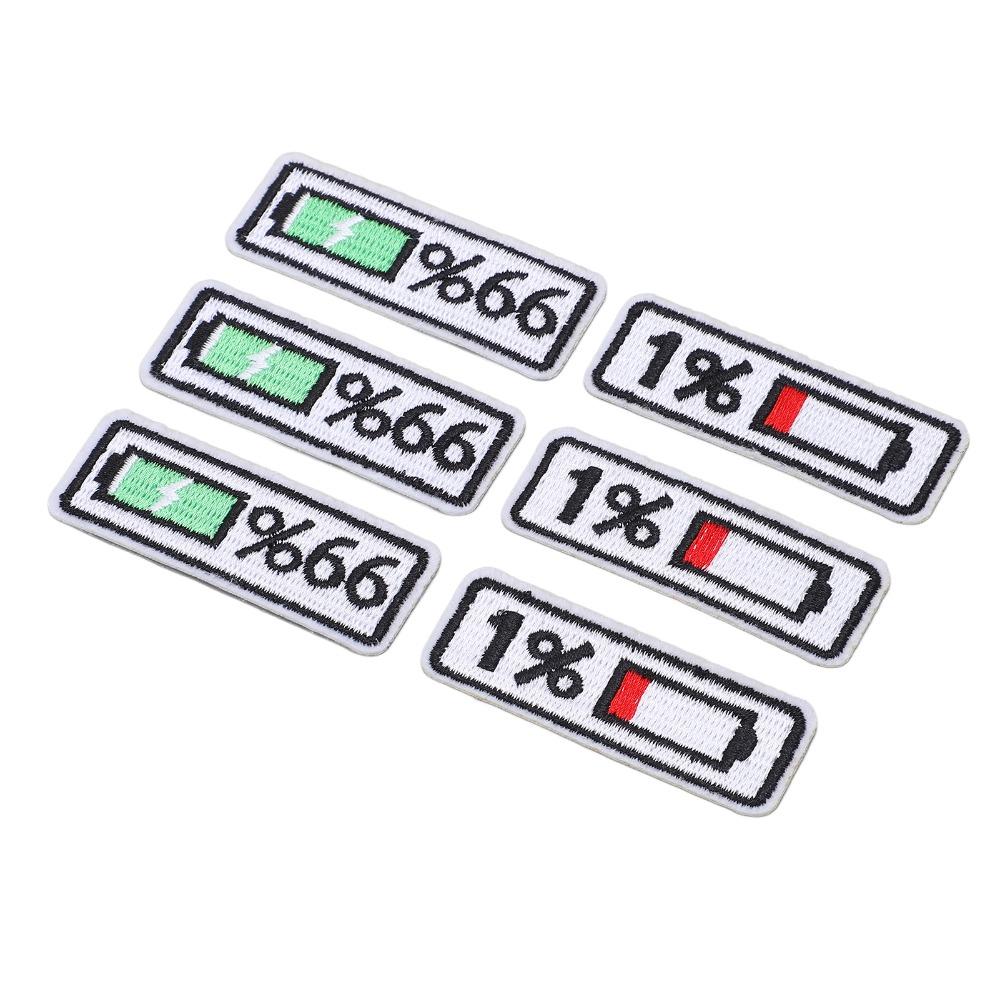 6Pcs Polyester Iron On Patches Battery Level Indicator Sew On Patches Embroidered Patches For Jeans