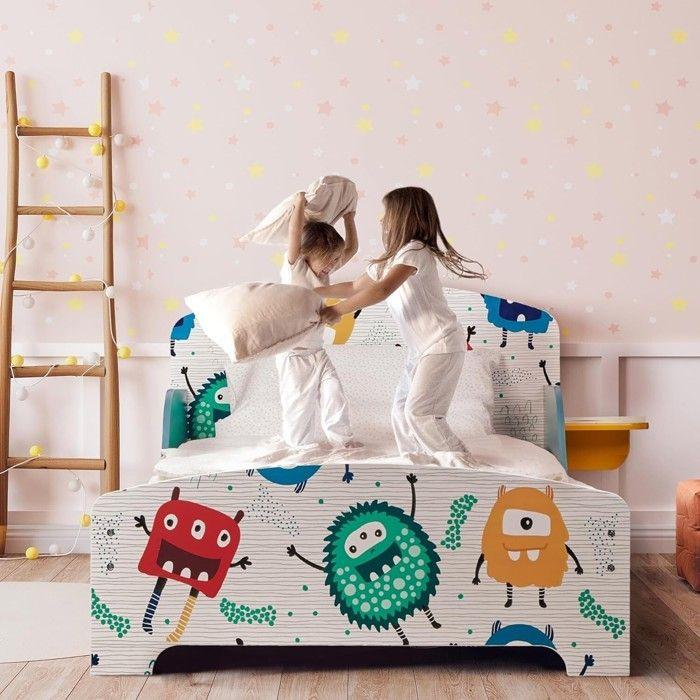 Lit enfant - GINGER HOME - 140x70 cm - Barrières anti-chute - Thème MONSTER - MDF/contreplaqué