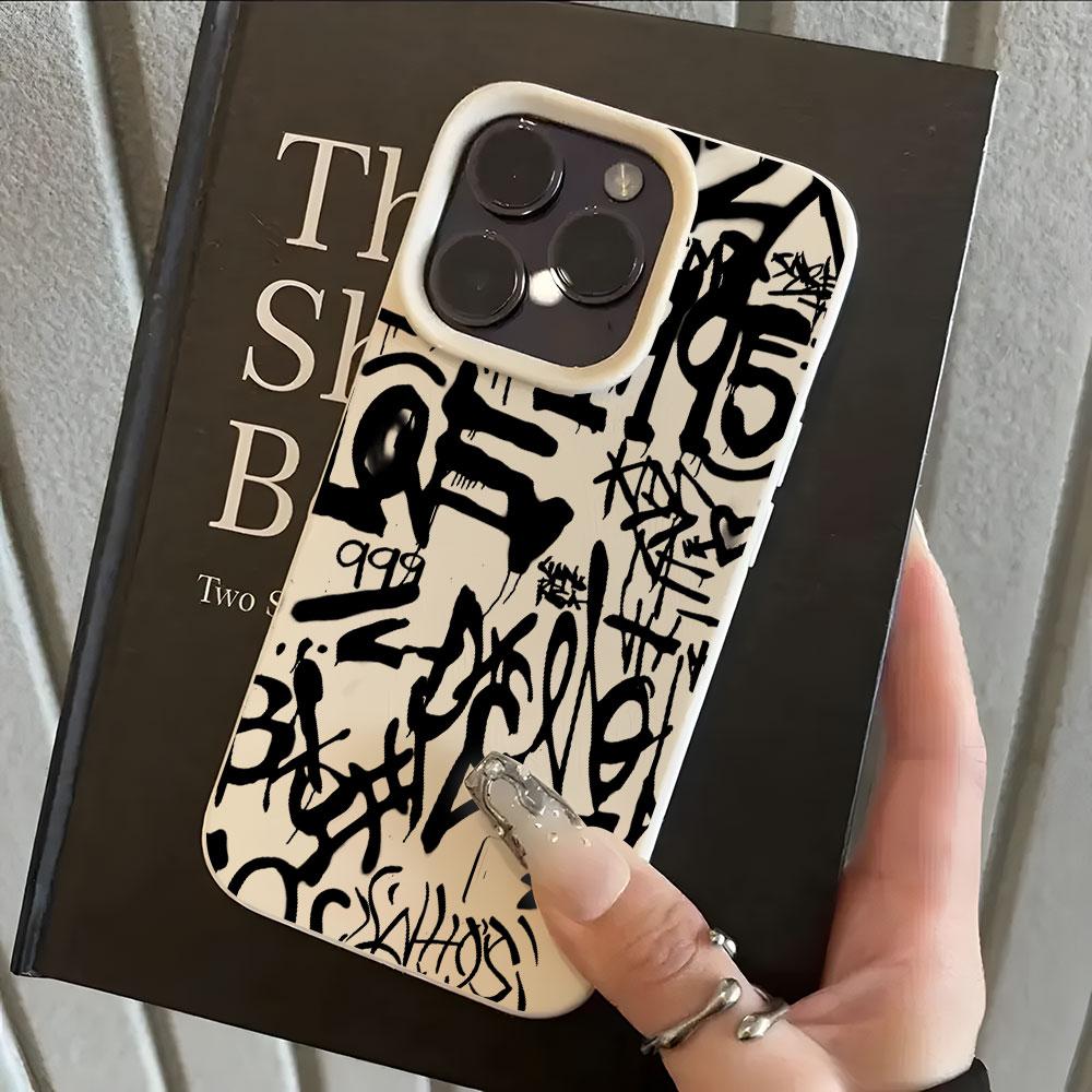 

Cool Black Graffiti Art Pattern Lychee Soft Phone Case For iPhone 17 16 15 14 13 12 11 Pro Max 15 14 Plus 17 Air X Xs XR Cover iPhone XS