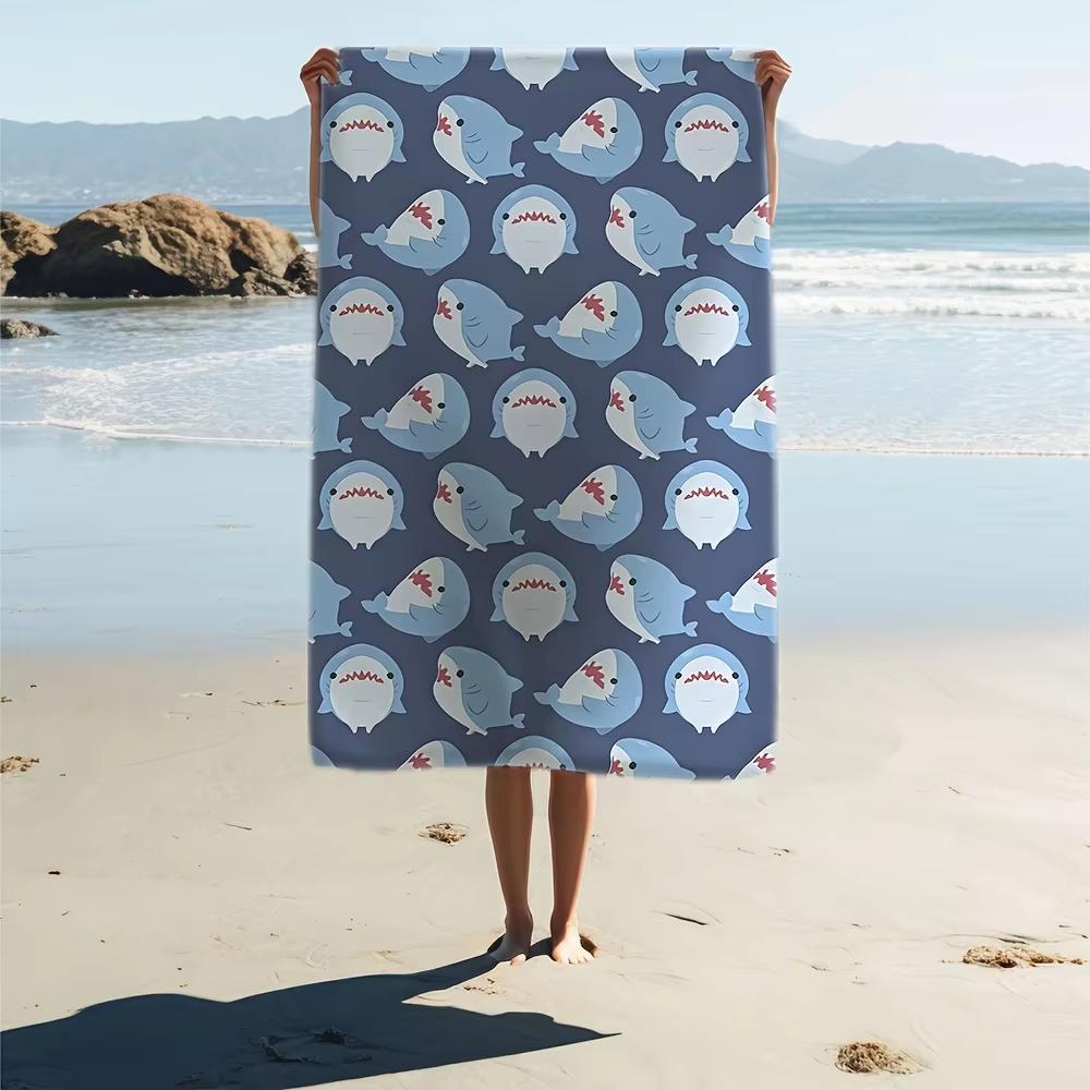 

Quick Dry Microfiber Beach Towel Flat Print Cute Chubby Shark Pattern for Kids Adults Travel Swim Pool Picnic Blanket W30*H60(CM)