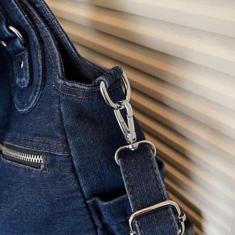 Bolsa tote de brim lavado de grande capacidade bolsa de ombro feminina