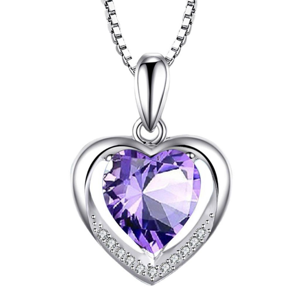 Blue Crystal Heart Pendant Necklace Eternal Love Jewelry for Women