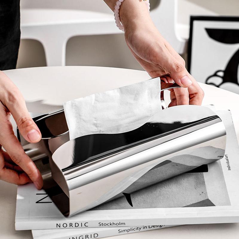 Stainless Steel Tissue Box, Artistic Pull-Paper Dispenser with Irregular Design - Desktop/Living Room Napkin Holder & Tissue Distributor