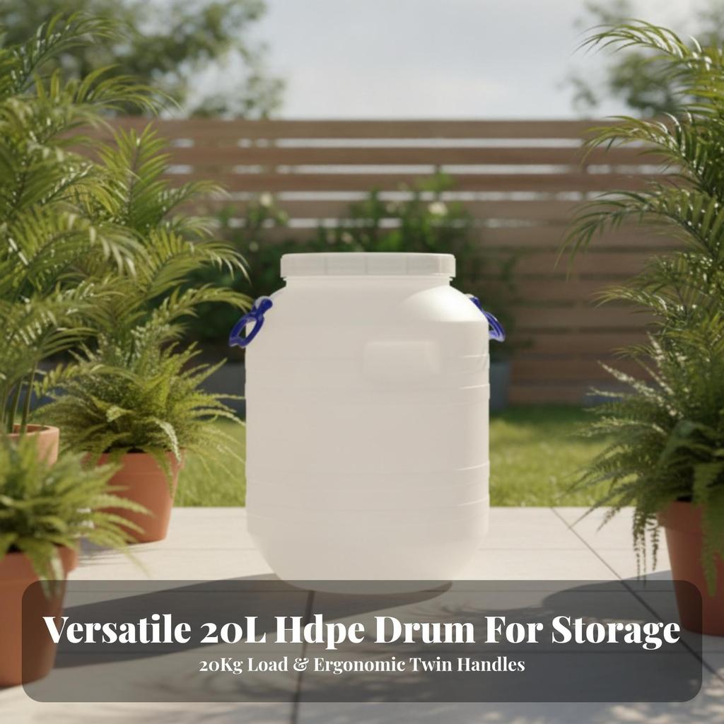 Portable 20L HDPE Storage Container Long-Lasting Round Plastic