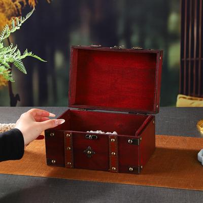 Yousheng Wooden Storage Box with Lock Large Capacity Multipurpose Decorative Treasure Chest Retro Style Storage Organizer