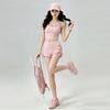 Contrasting color design yoga suit two-piece set women's chest pad vest drawstring shorts Pilates training set