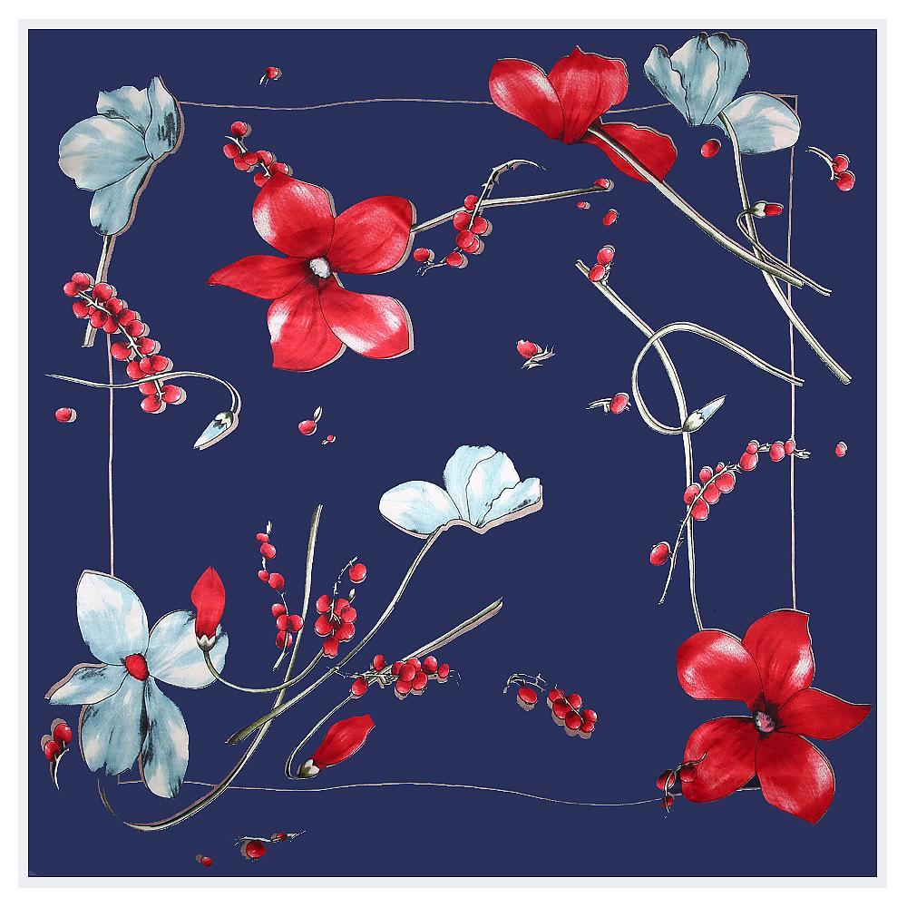 90*90cm  Spring Floral Flower Printed Small Saquare Scarf Foulard Hijabs For Ladies