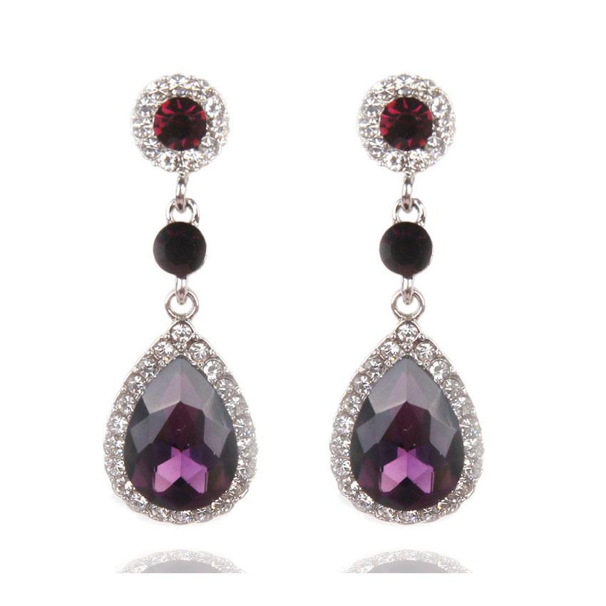 Luxury Zircon Stud Earrings: European & American Fashion Dangle Jewelry for Women фиолетовый
