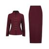 French Retro Elegant Style Suit Standing Collar Waist Invisible Hook Button Coat High Skirt Women's
