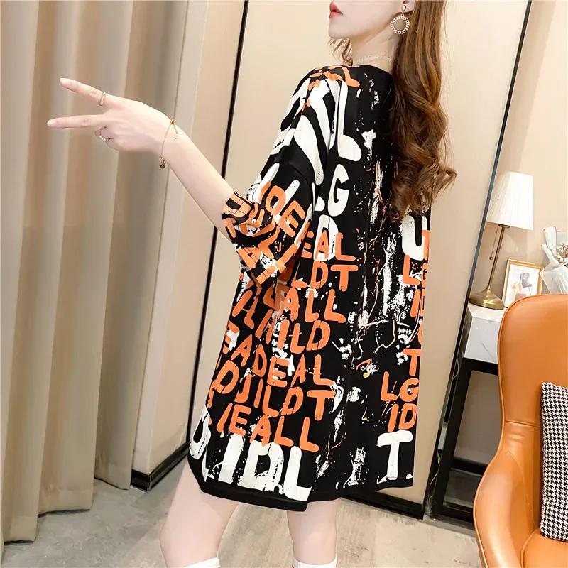 Sommer Vintage Print T-Shirt Mode Damen Übergroß Grafik Langarm T-Shirts Y2k Oberteile Harajuku Hip Hop Streetwear Jugend