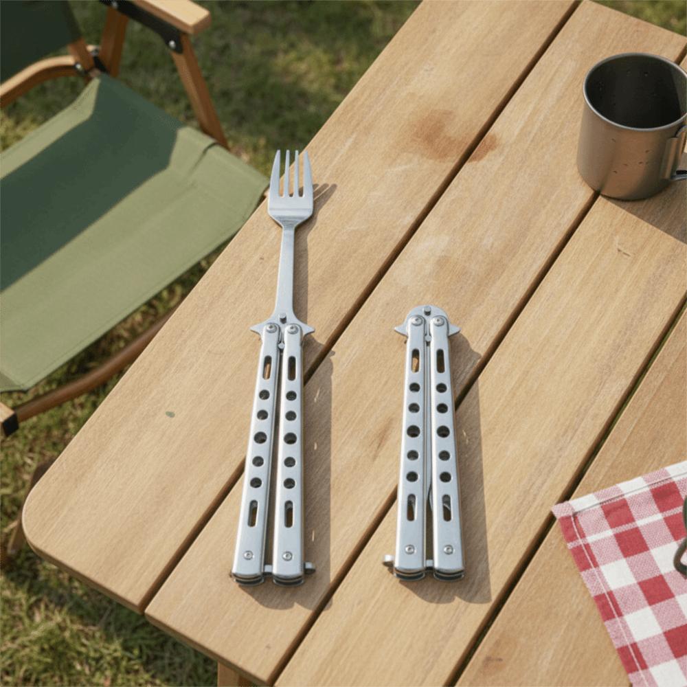 Stainless Steel Butterfly Cutter Style Folding Spoon Rust-proof Portable Spoon Forks Outdoor