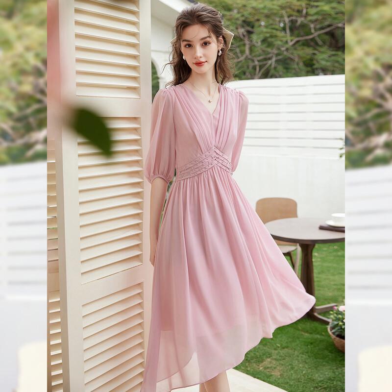 Bailuyu Elegant French V-Neck Long Tea Dress L