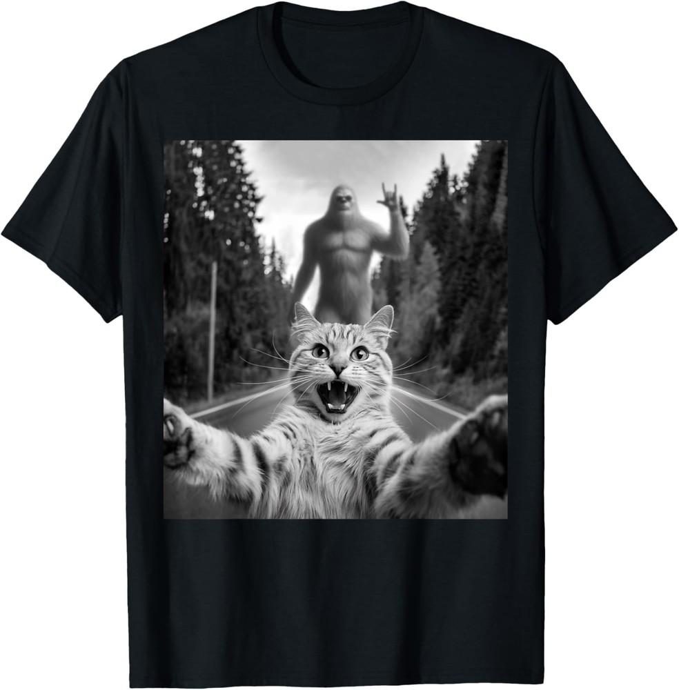Cat Selfie With Bigfoot Funny Cat Gifts For Men Women Kids T-Shirt Unisex T-Shirt XXXL