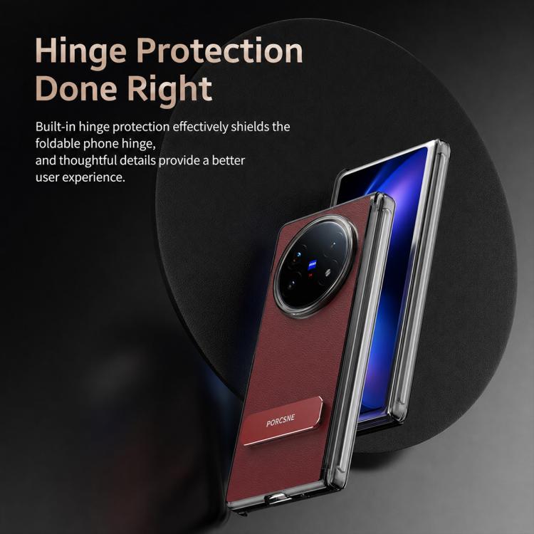 Vegan Leather Dual-Hinge 270° Rotation Metal Kickstand Phone Case For vivo X Fold3, Anti-Fingerprint Full Hinge Protection Protective Cover