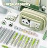 Cute Pencil Case Large Capacity Pencil Bag Panda  Cartoon Stationery Holder Bag With Brooches Stickers Clips Keychains  Pen Case