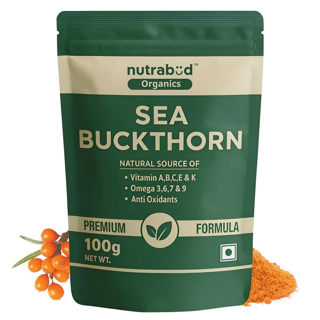 Nutrabud Sea Buckthorn Berry Powder Pure Himalayan Fruit Supplement For Daily Wellness And Nutritional Support 100g Pack