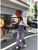 Women's Retro Purple High-Waist Denim Overalls - Slimming, Loose, Wide-Leg Jumpsuit for Spring & Summer