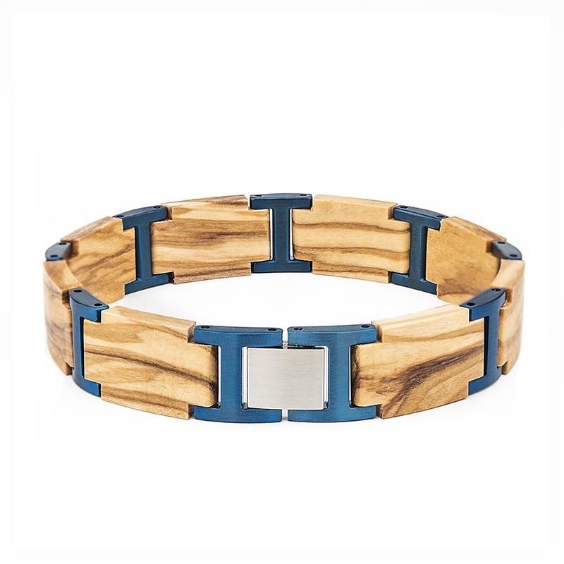 Custom Natural Wood Stainless Steel Link Casual/Sporty Unisex Adjustable Size Gift Fashion Bracelet