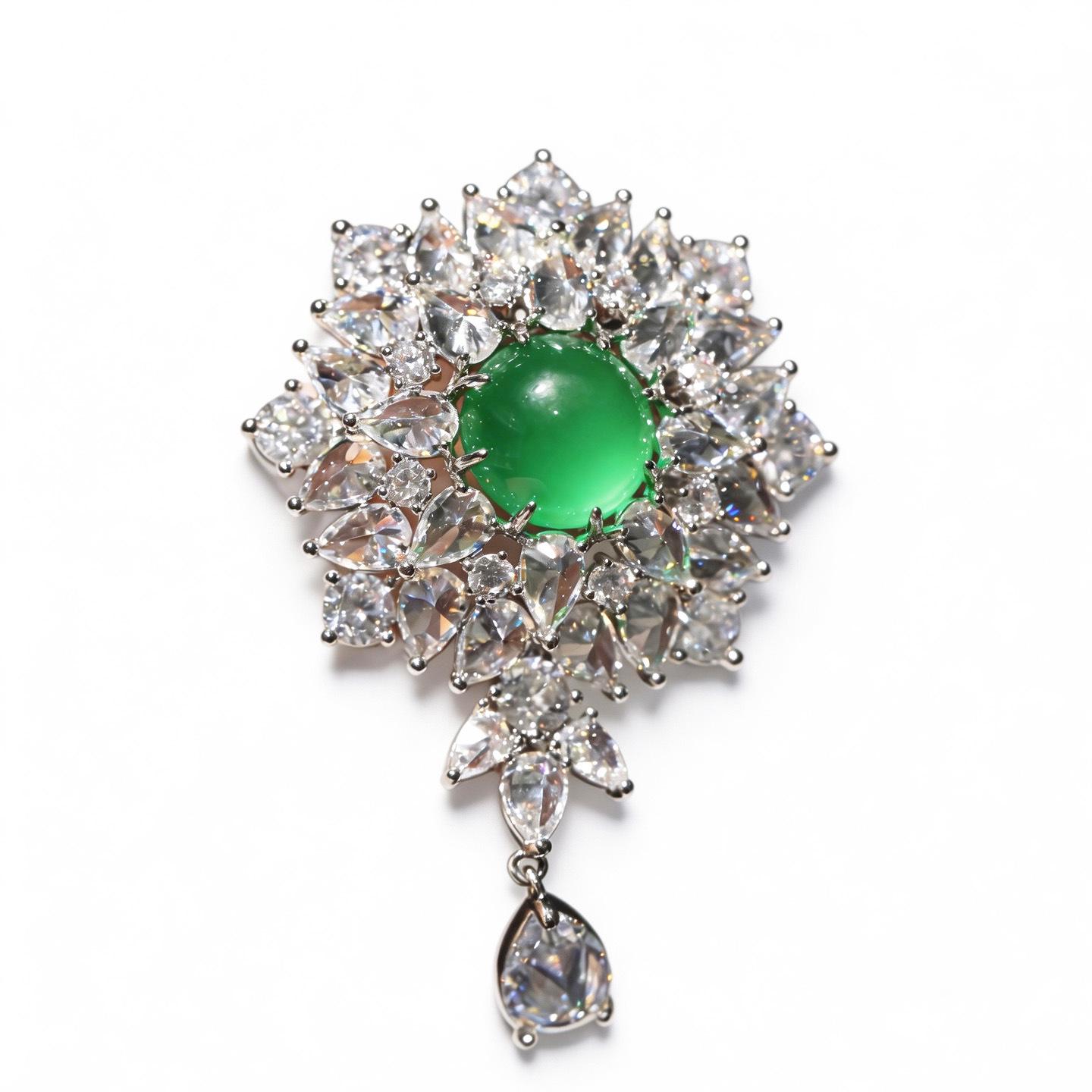 Bo Xin Yun Luxury Green Crystal Zirconia Sunflower Pendant Brooch Corsage