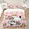3pcs Pink Grid Cake Pochacco Printed Bedding Set, Soft and Comfortable Quilt Cover for Bedroom, Guest Room (1 Duvet Cover + 2 Pillowcases, P