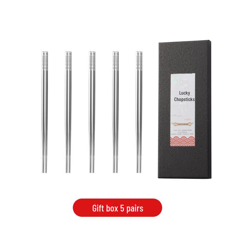 Palillos cuadrados antideslizantes de acero inoxidable 316 de grado alimentario: 5 o 10 pares con caja de regalo