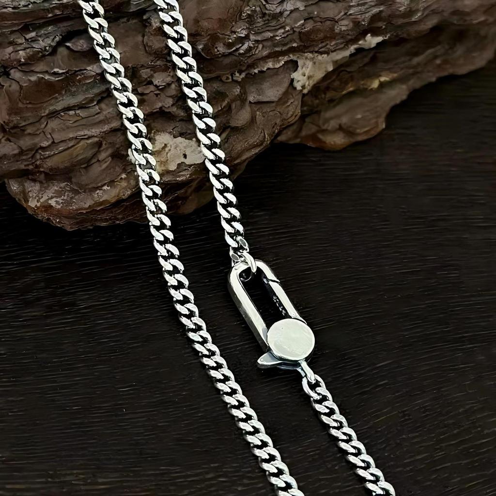 Versatile 925 Sterling Silver Horsewhip Chain Vintage Necklace Pendant Sweater Chain, Long Fashion for Men and Women.