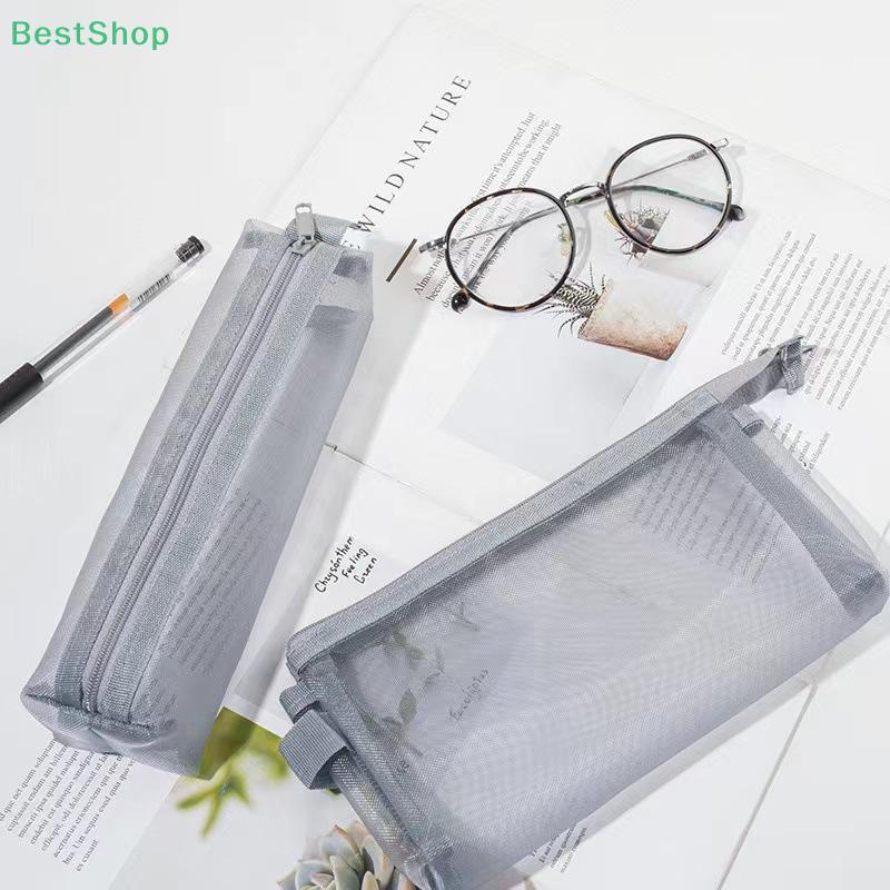 Transparent Mesh Pencil Case Large Capacity Stationery Storage Bag Student Stationary Supplies