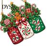 Christmas Party Door Hanger Sign, Gingerbread Candy Wooden Joy Hanging Wreath, Mason Cane Holiday Sign Jar Welcome for Front Door, Wall, Window, Porch