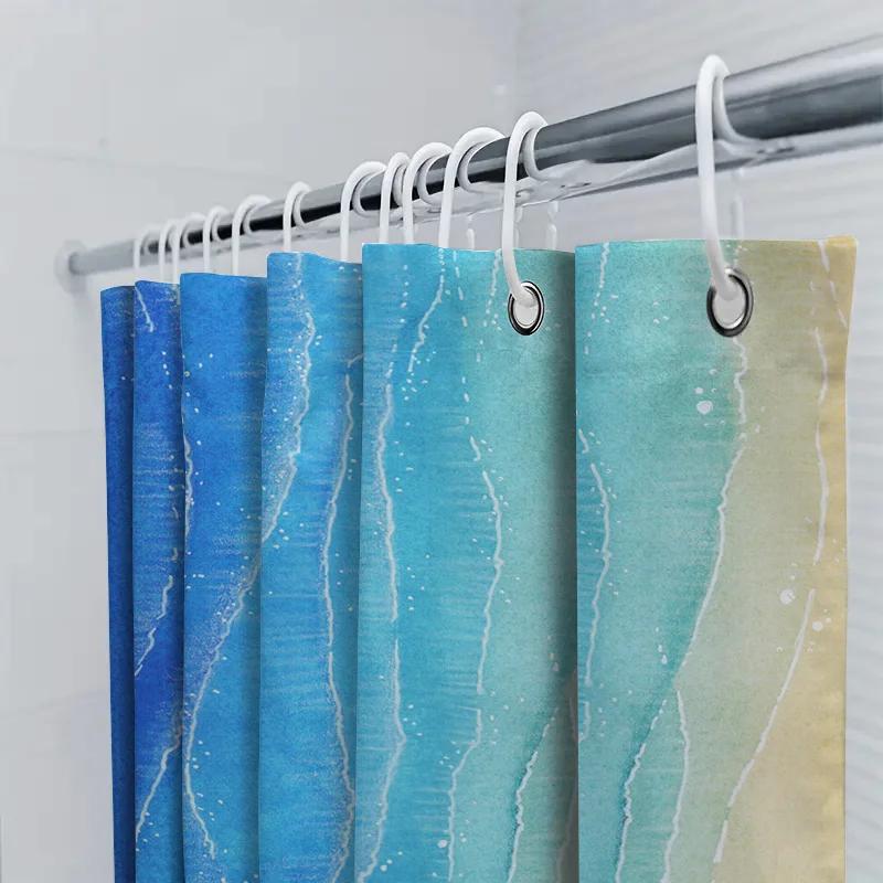 Colorful Watercolor Shower Curtain Beachside Waves Design For Bathroom Decor Made With Durable Fabric Material Available In Mult