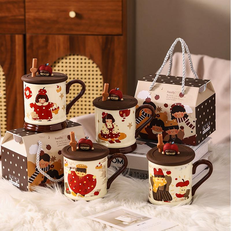 Eltern-Kind Zeit Mädchen Tasse mit Deckel Keramiktasse Zum Senden Freundin Paartasse Wasserbecher Zuhause Trinkwasser Büro