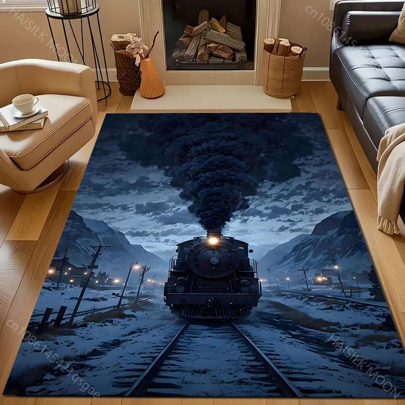Retro Stoomtrein Print Woonkamer Tapijt Luxe Huisdecoratie Antislip Vloermatten voor Slaapkamer Grote Oppervlakte Tapijten Wasbare Kleden 40x60cm (16x24in)