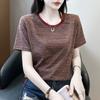 Round Neck Striped Short-sleeved T-shirt Women's Summer Fashion Plus Size Shoulder Top Western Style
