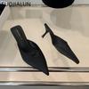 Fashion SUOJIALUN 2025 New Brand Women Slipper Fashion Shallow Slip On Ladies Elegant Mules Shoes Thin High Heel Dress Slides Pumps Shoe